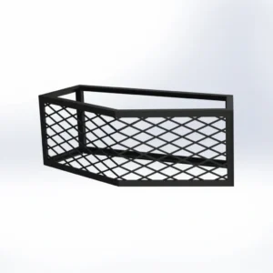 A black metal basket with an open top.