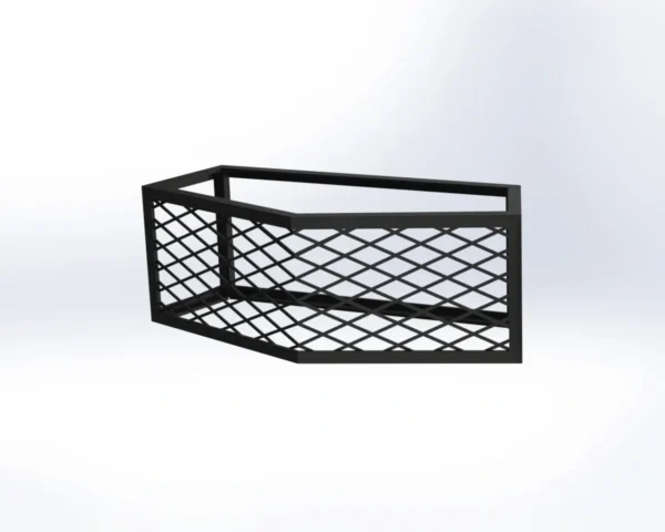 A black metal basket with an open top.