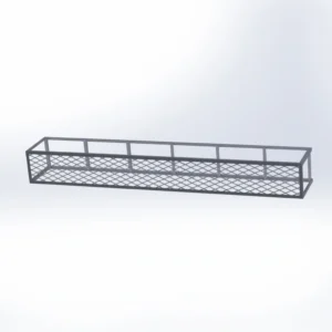 A metal shelf with an open top.